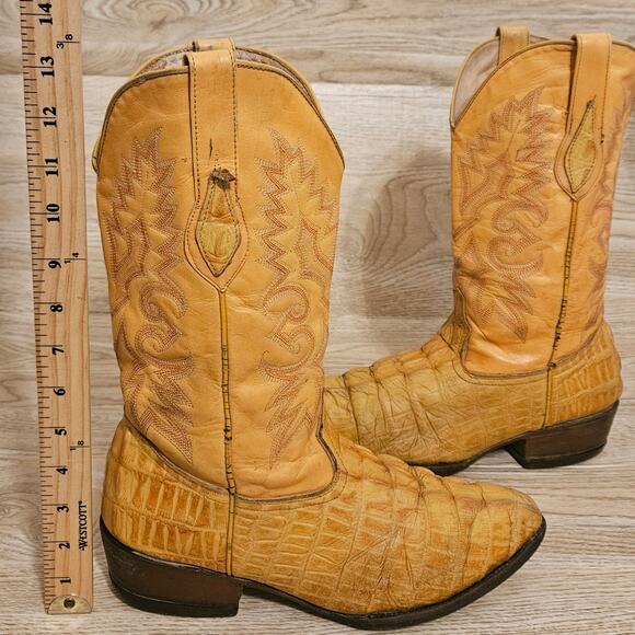 Carreta Cowboy Western Crocodile Tan Leather Boots Mens Size US 10 Mex 28.5 - Picture 5 of 11